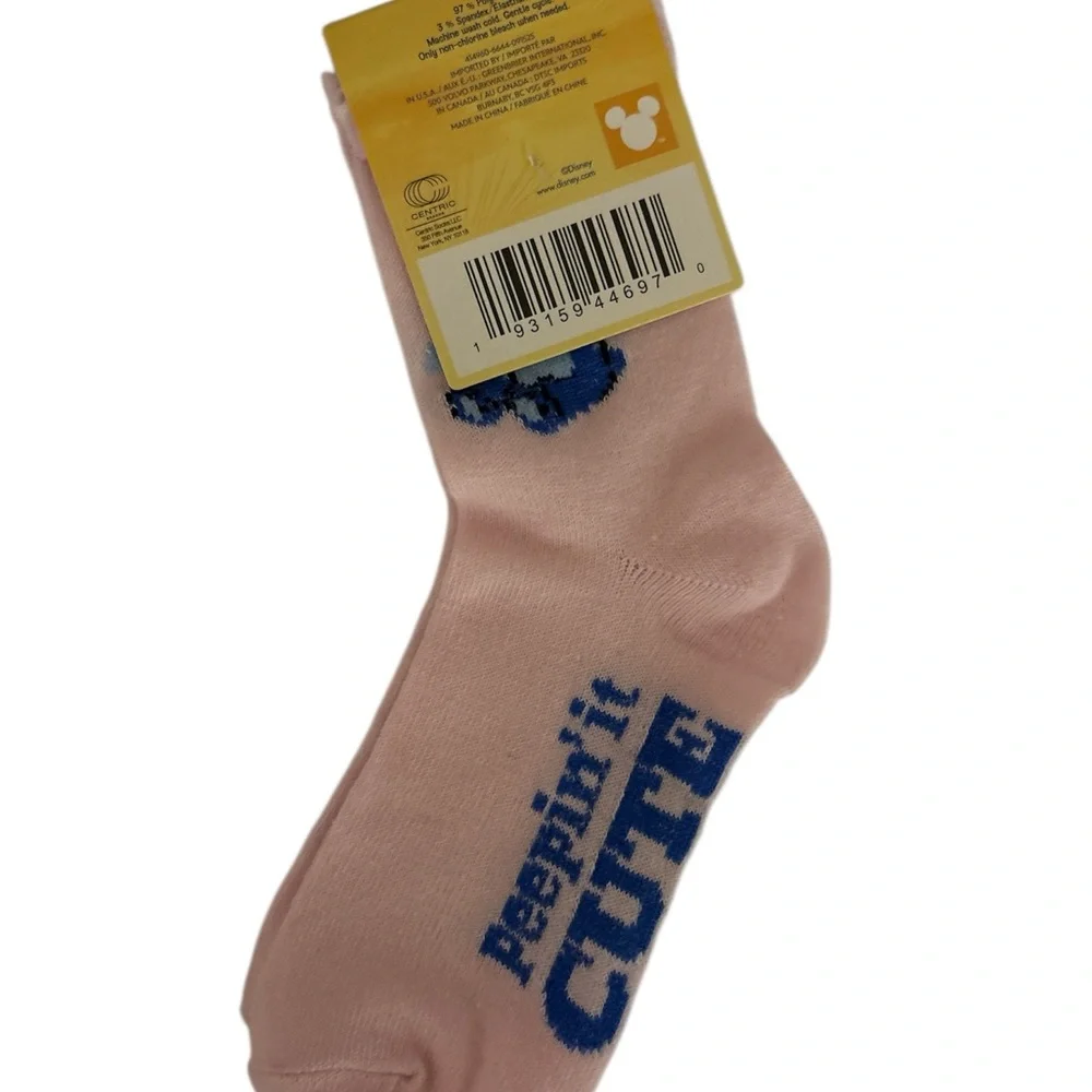 Disney Pink Ankle Socks with Blue Stitch Graphic